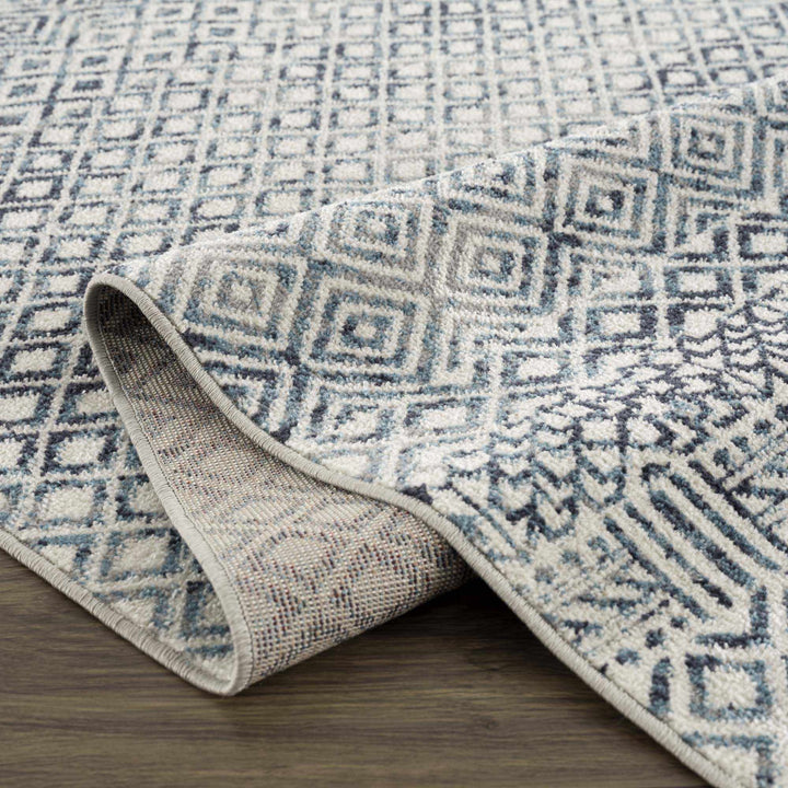 Modern Geometrical Ivory, and Teal Washable Area Rug - The Rug Decor
