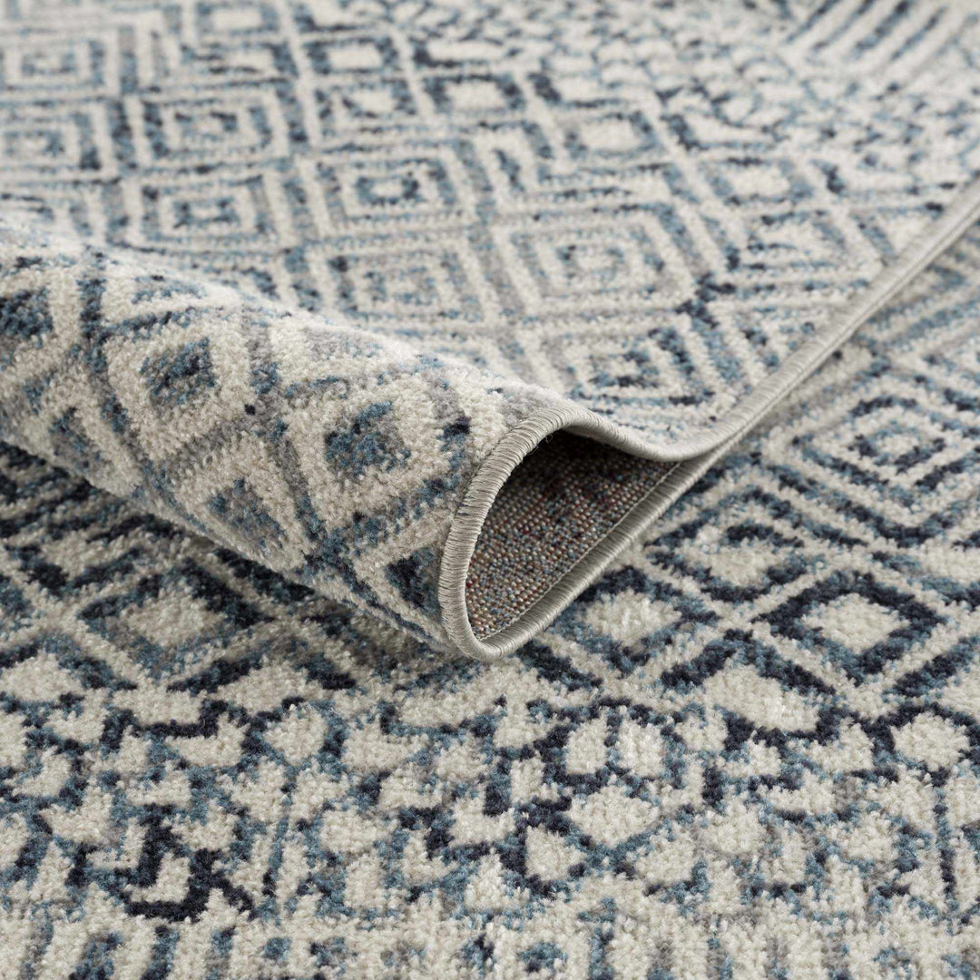Modern Geometrical Ivory, and Teal Washable Area Rug - The Rug Decor