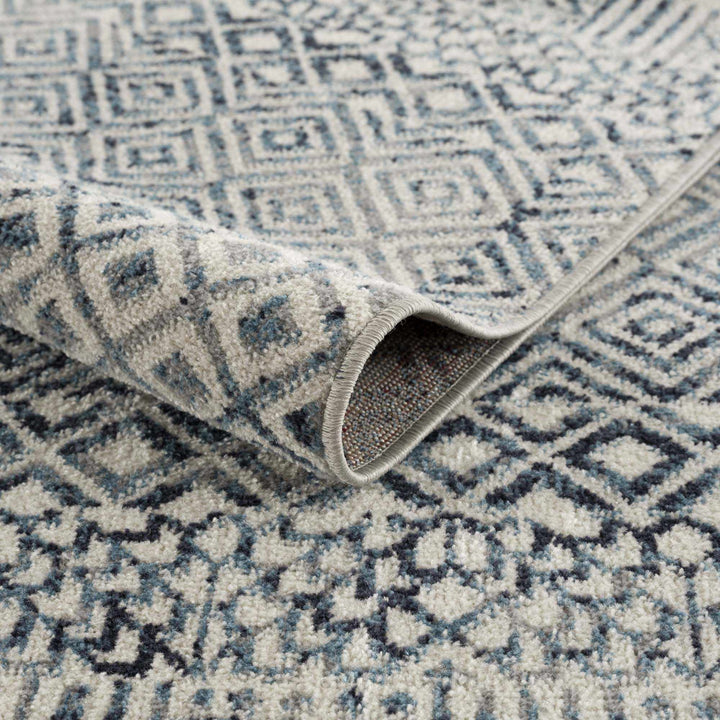 Modern Geometrical Ivory, and Teal Washable Area Rug - The Rug Decor