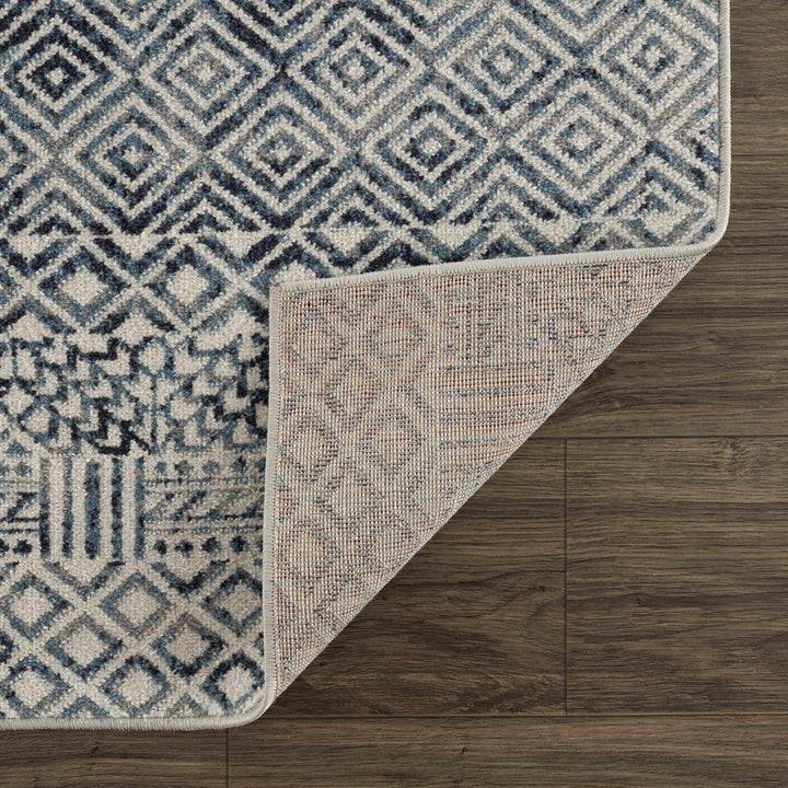 Modern Geometrical Ivory, and Teal Washable Area Rug - The Rug Decor