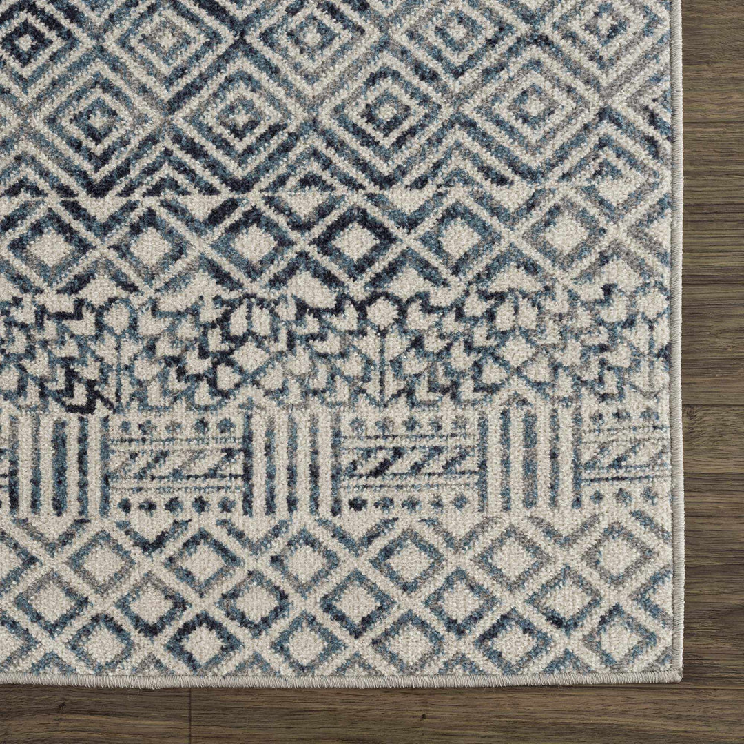 Modern Geometrical Ivory, and Teal Washable Area Rug - The Rug Decor