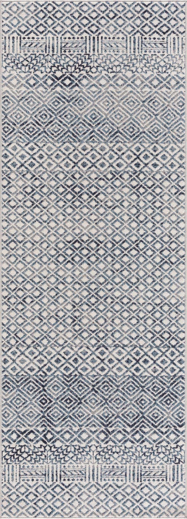 Modern Geometrical Ivory, and Teal Washable Area Rug - The Rug Decor
