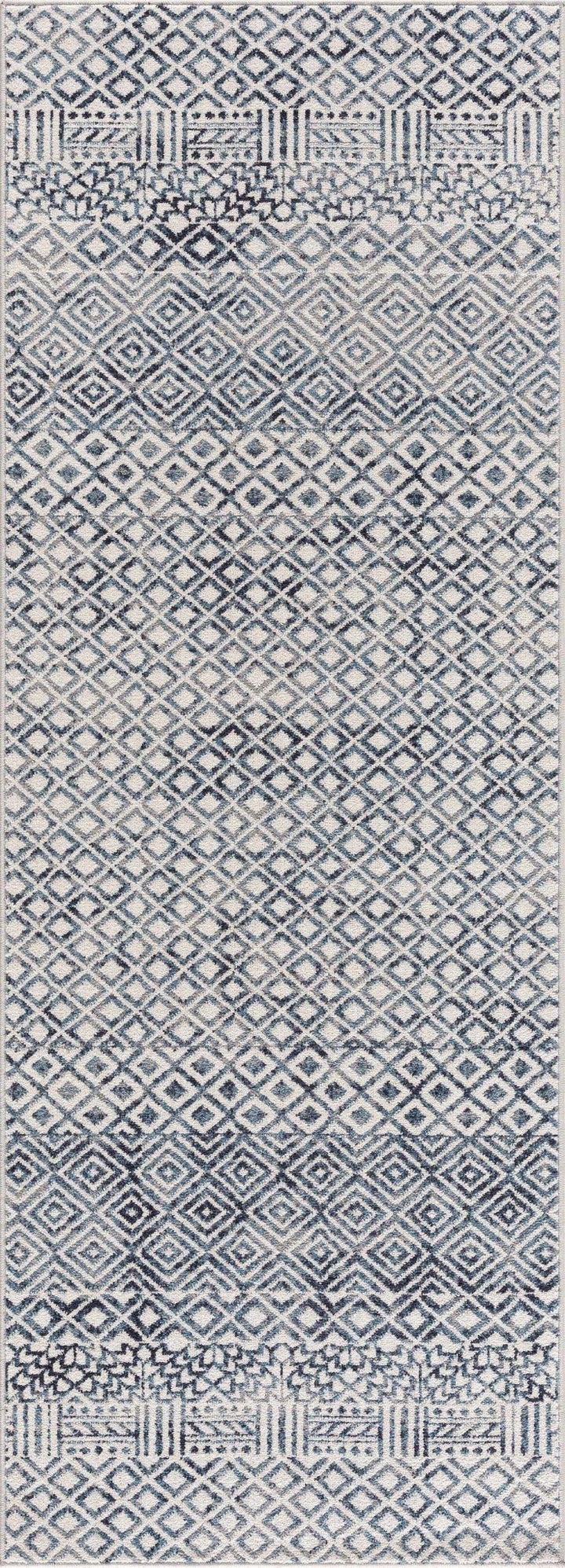 Modern Geometrical Ivory, and Teal Washable Area Rug - The Rug Decor