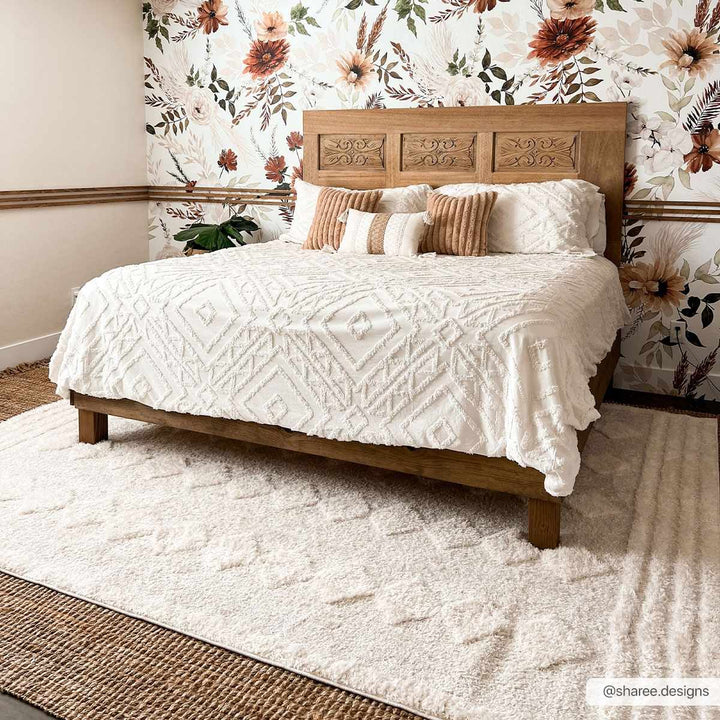 Modern Geometrical Ivory Stripes design Plush Pile area rug - The Rug Decor