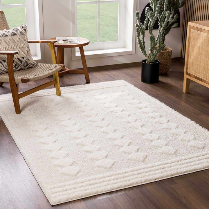 Modern Geometrical Ivory Stripes design Plush Pile area rug - The Rug Decor