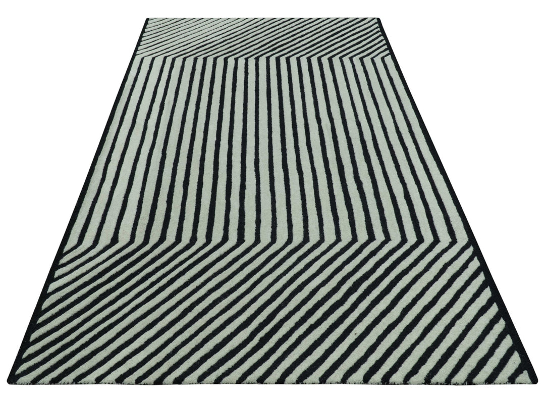 Modern Geometrical Pattern Black And White Hand Tufted Custom Made wool rug - The Rug Decor