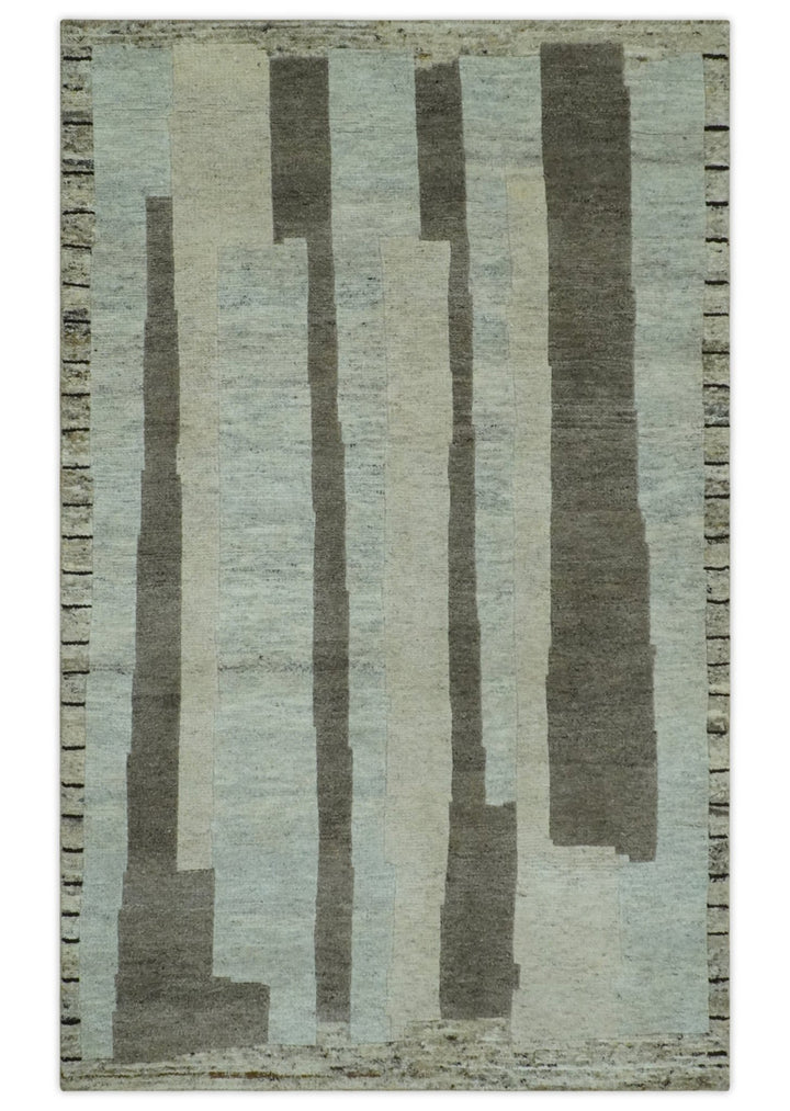 Modern Geometrical Silver, Ivory and Charcoal Hand Knotted 5x8 wool area Rug - The Rug Decor