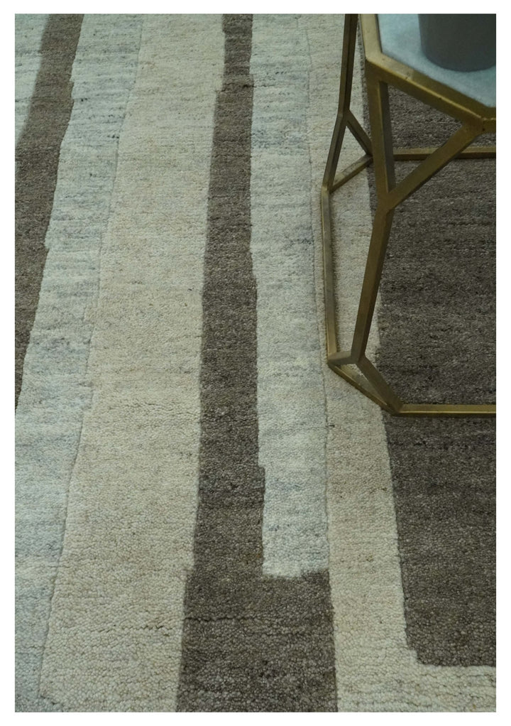 Modern Geometrical Silver, Ivory and Charcoal Hand Knotted 5x8 wool area Rug - The Rug Decor