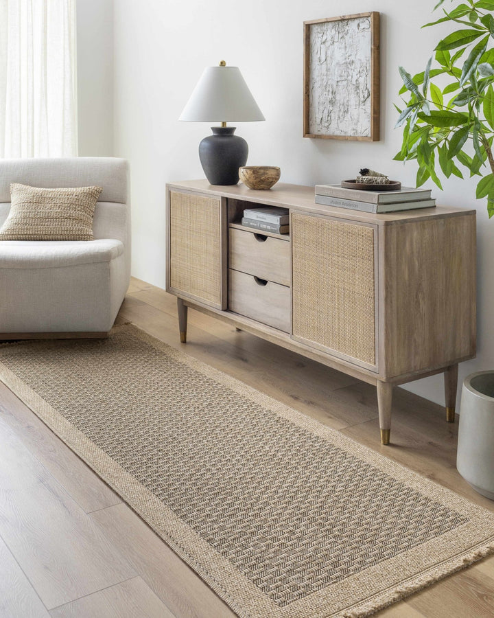 Modern Geometrical Texture Camel and Black Indoor & Outdoor Safe Area Rug - The Rug Decor