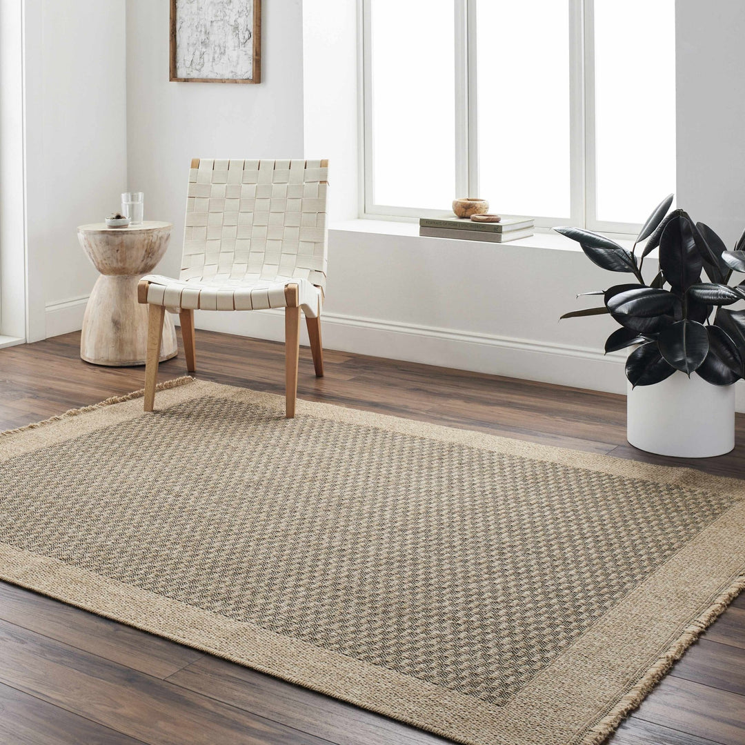 Modern Geometrical Texture Camel and Black Indoor & Outdoor Safe Area Rug - The Rug Decor