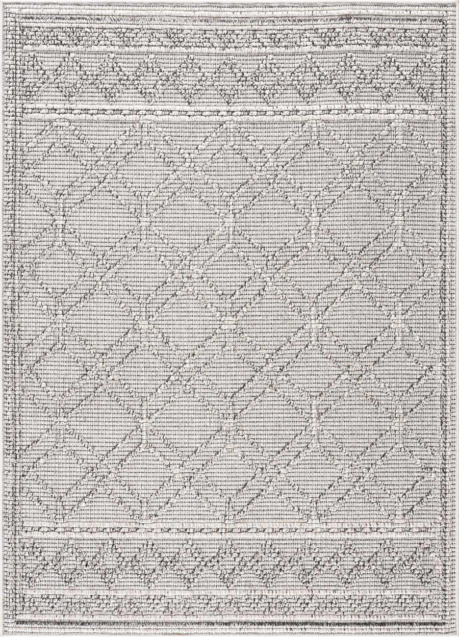 Modern Geometrical Texture Silver and Charcoal Outdoor Safe Area Rug - The Rug Decor