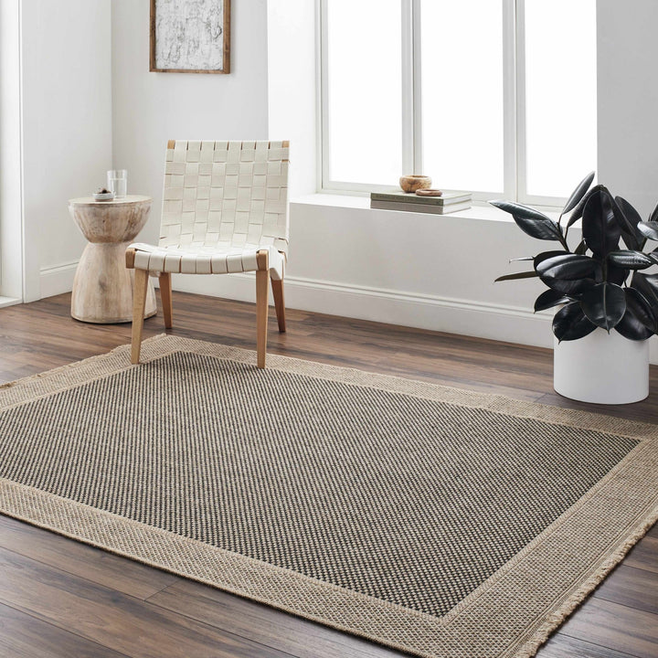 Modern Giles Pattern Tan And Black Machine Woven Indoor & Outdoor Rug - The Rug Decor