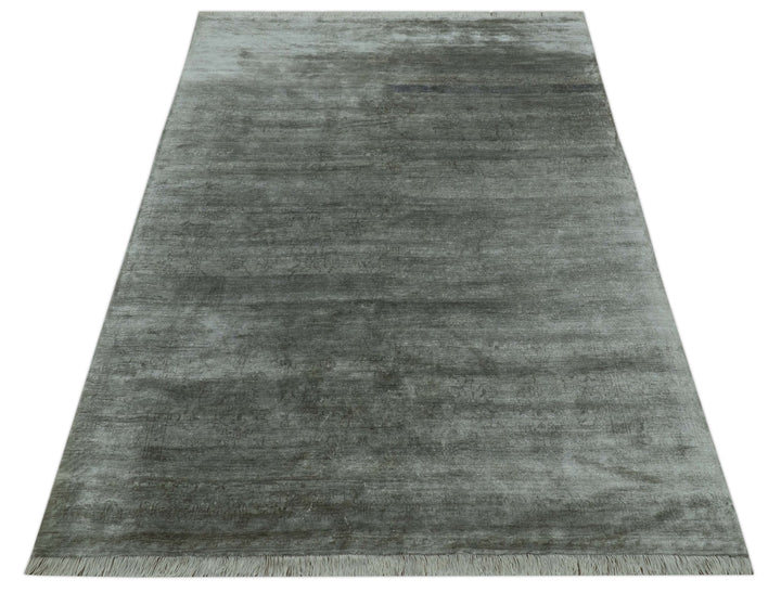 Modern Gray Solid Design 6x8.7 Hand Knotted Wool Area Rug - The Rug Decor