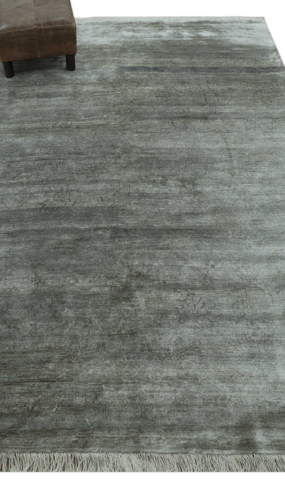Modern Gray Solid Design 6x8.7 Hand Knotted Wool Area Rug - The Rug Decor