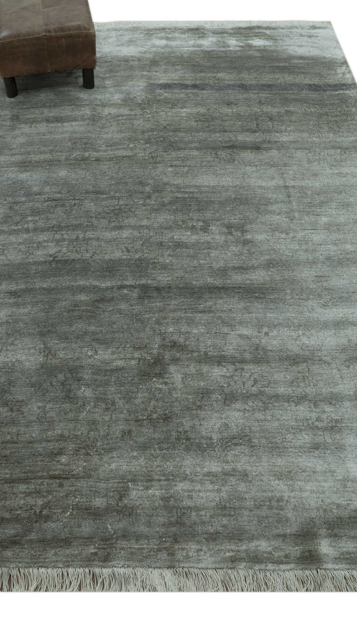 Modern Gray Solid Design 6x8.7 Hand Knotted Wool Area Rug - The Rug Decor