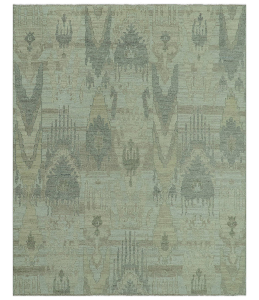 Modern Ikat Design distressed Beige And Charcoal Hand Knotted Custom Made wool rug - The Rug Decor