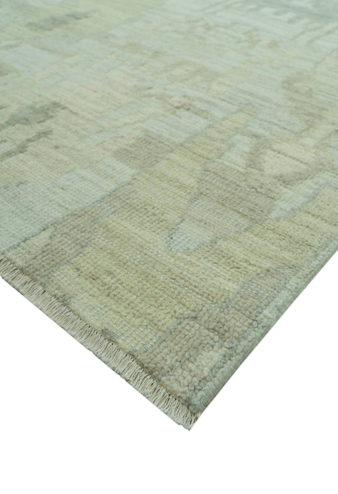 Modern Ikat Design distressed Beige And Charcoal Hand Knotted Custom Made wool rug - The Rug Decor