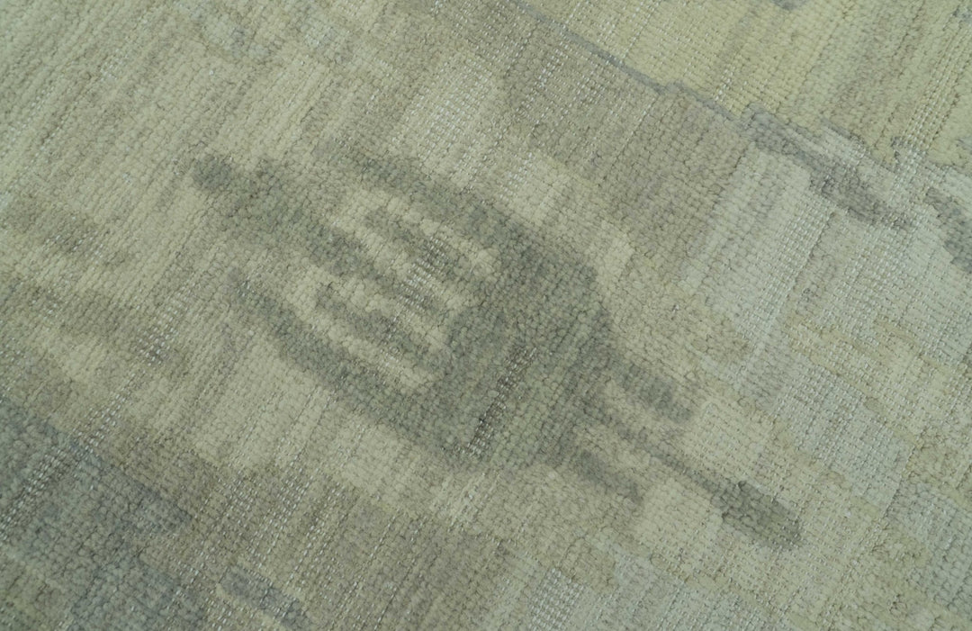 Modern Ikat Design distressed Beige And Charcoal Hand Knotted Custom Made wool rug - The Rug Decor