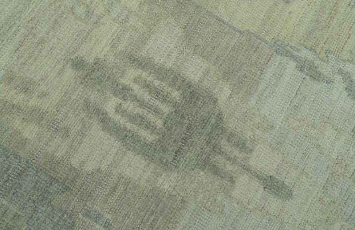 Modern Ikat Design distressed Beige And Charcoal Hand Knotted Custom Made wool rug - The Rug Decor