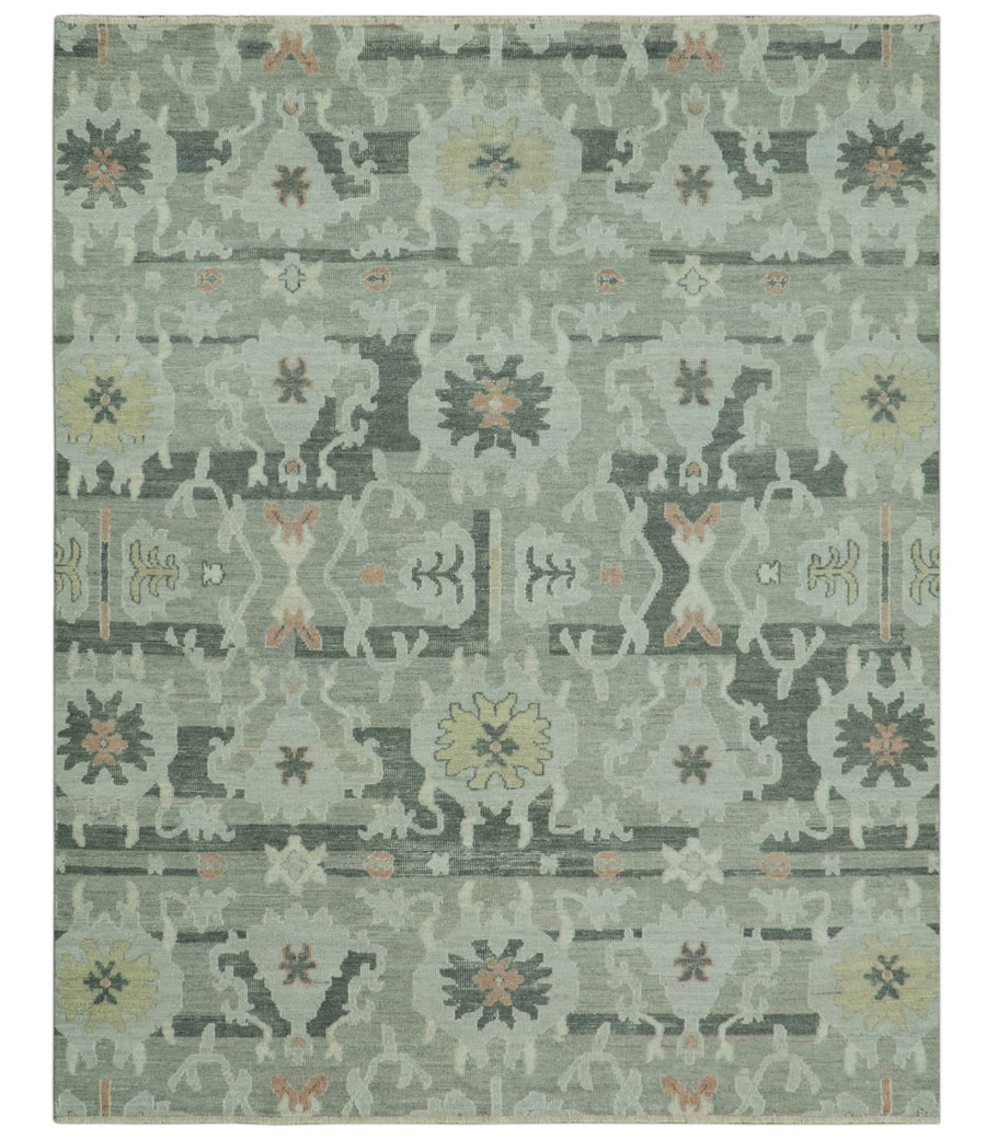 Modern Ikat Design Silver And Blue 8X10 Hand Knotted wool rug - The Rug Decor