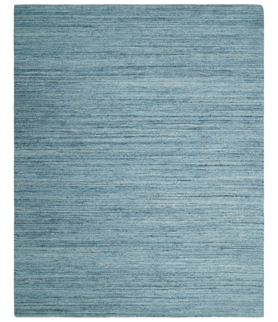 Modern Solid Handloom Aqua and Silver 8x10 Contemporary Wool Area Rug - The Rug Decor