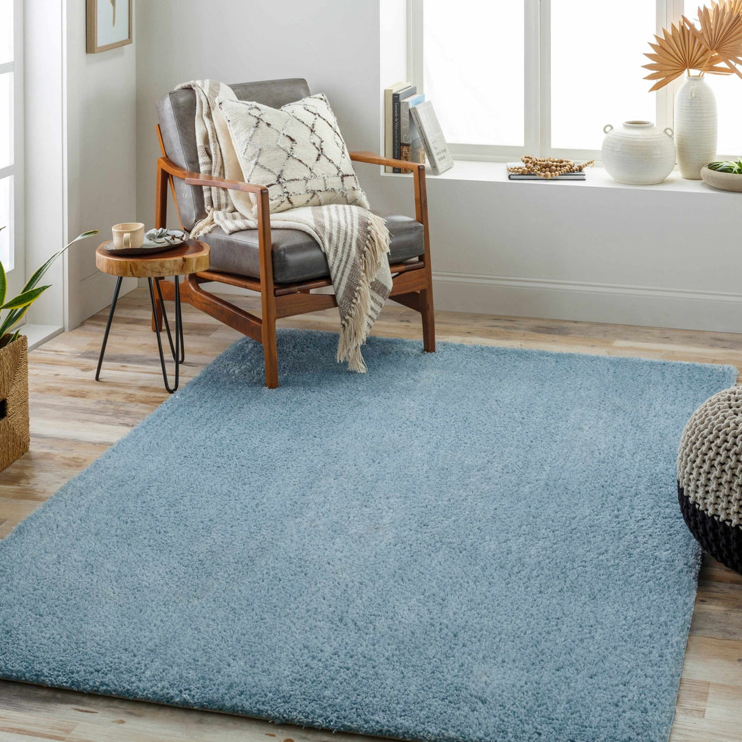 Modern Solid Light Blue Plush Pile Area Rug - The Rug Decor