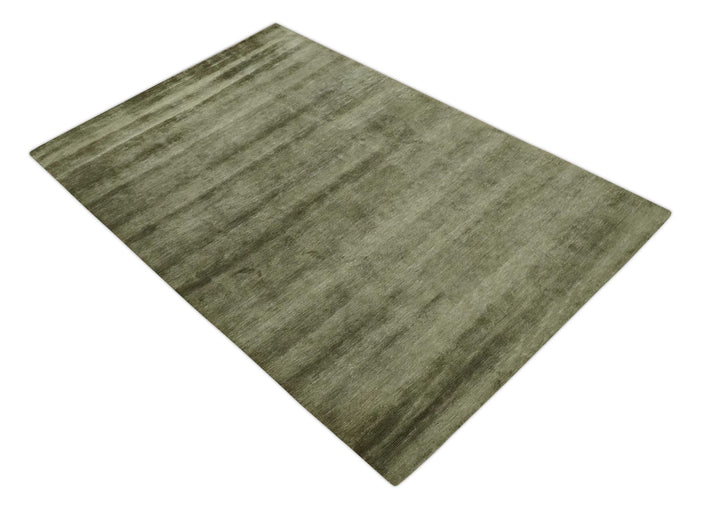Modern Solid Plain Olive Hand Knotted 6x9 Bamboo Silk area Rug - The Rug Decor