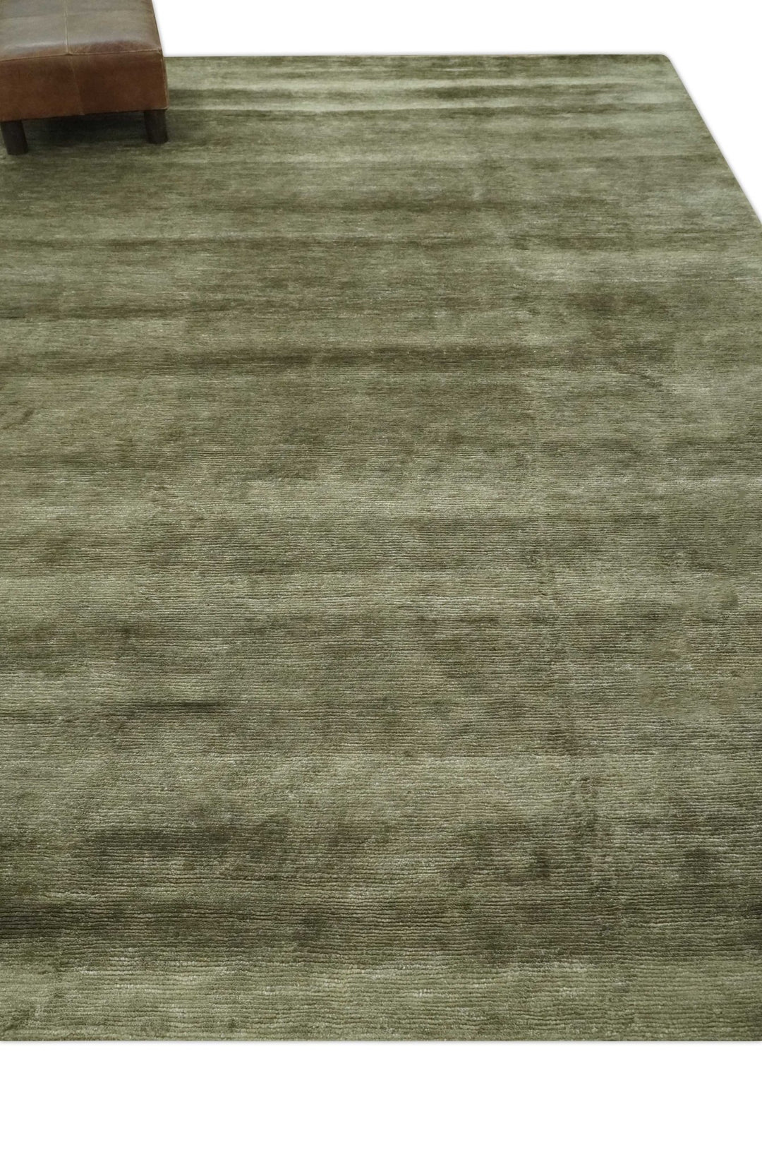 Modern Solid Plain Olive Hand Knotted 6x9 Bamboo Silk area Rug - The Rug Decor