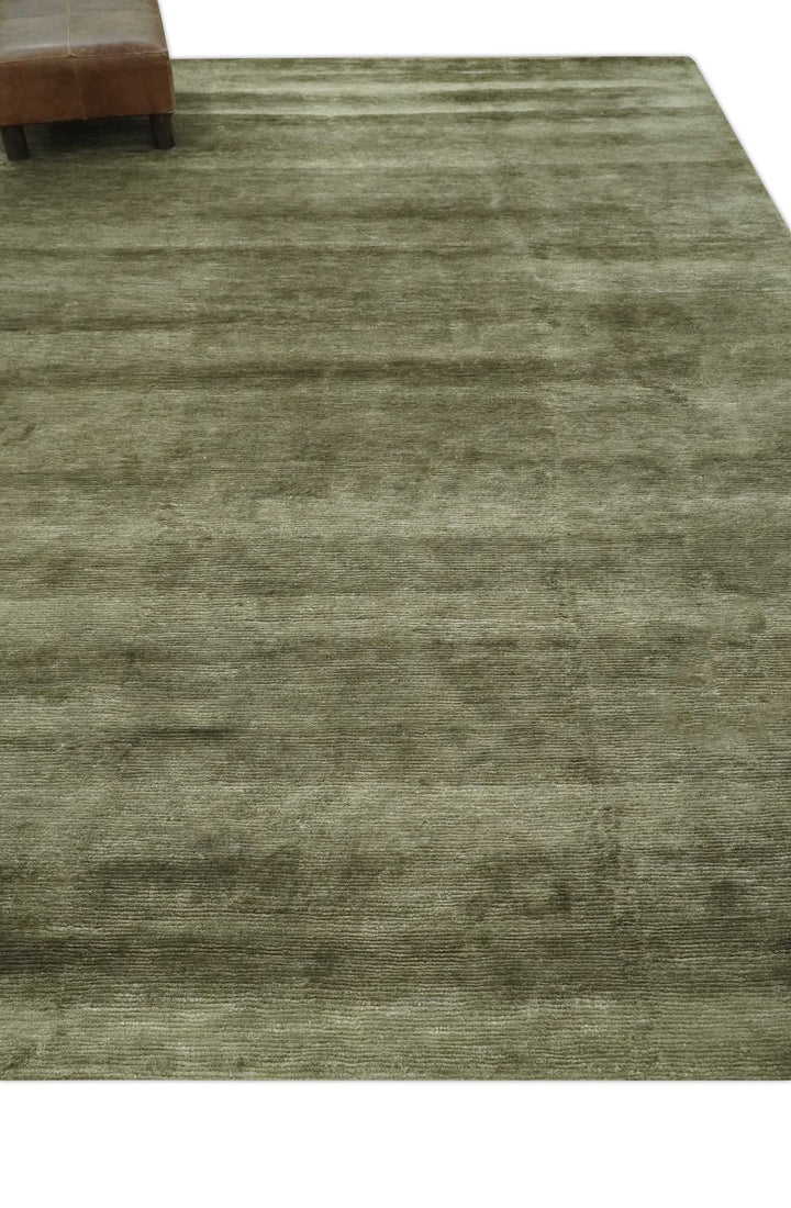 Modern Solid Plain Olive Hand Knotted 6x9 Bamboo Silk area Rug - The Rug Decor