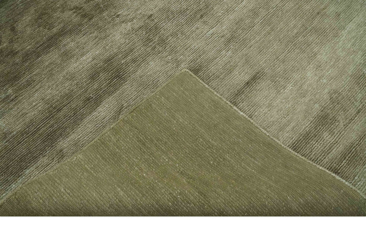 Modern Solid Plain Olive Hand Knotted 6x9 Bamboo Silk area Rug - The Rug Decor