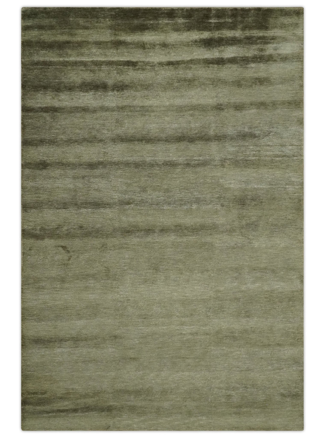 Modern Solid Plain Olive Hand Knotted 6x9 Bamboo Silk area Rug - The Rug Decor