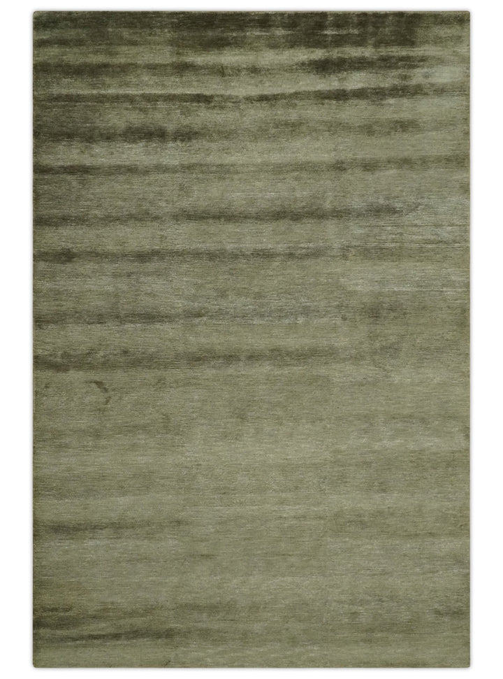 Modern Solid Plain Olive Hand Knotted 6x9 Bamboo Silk area Rug - The Rug Decor
