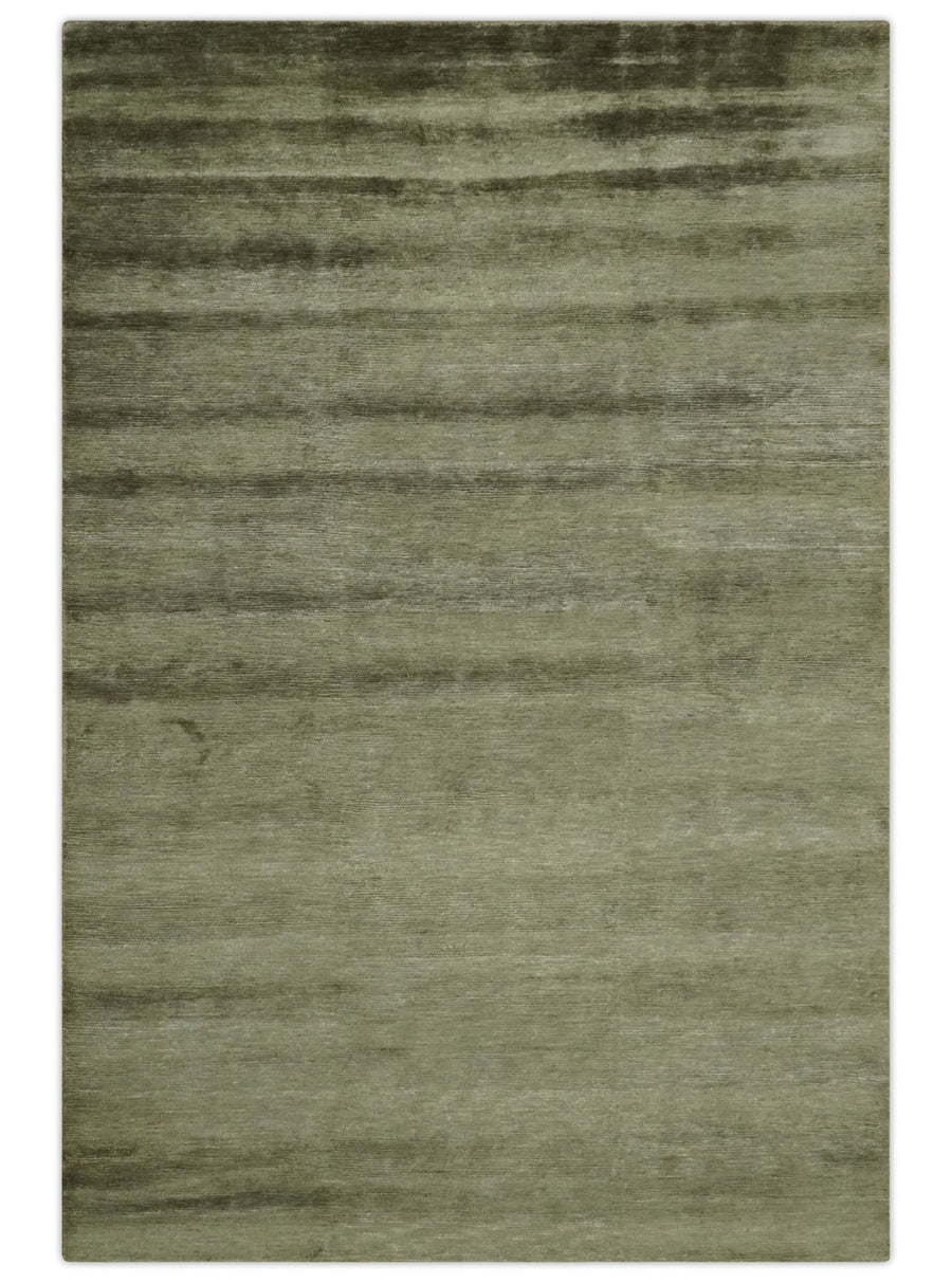 Modern Solid Plain Olive Hand Knotted 6x9 Bamboo Silk area Rug - The Rug Decor