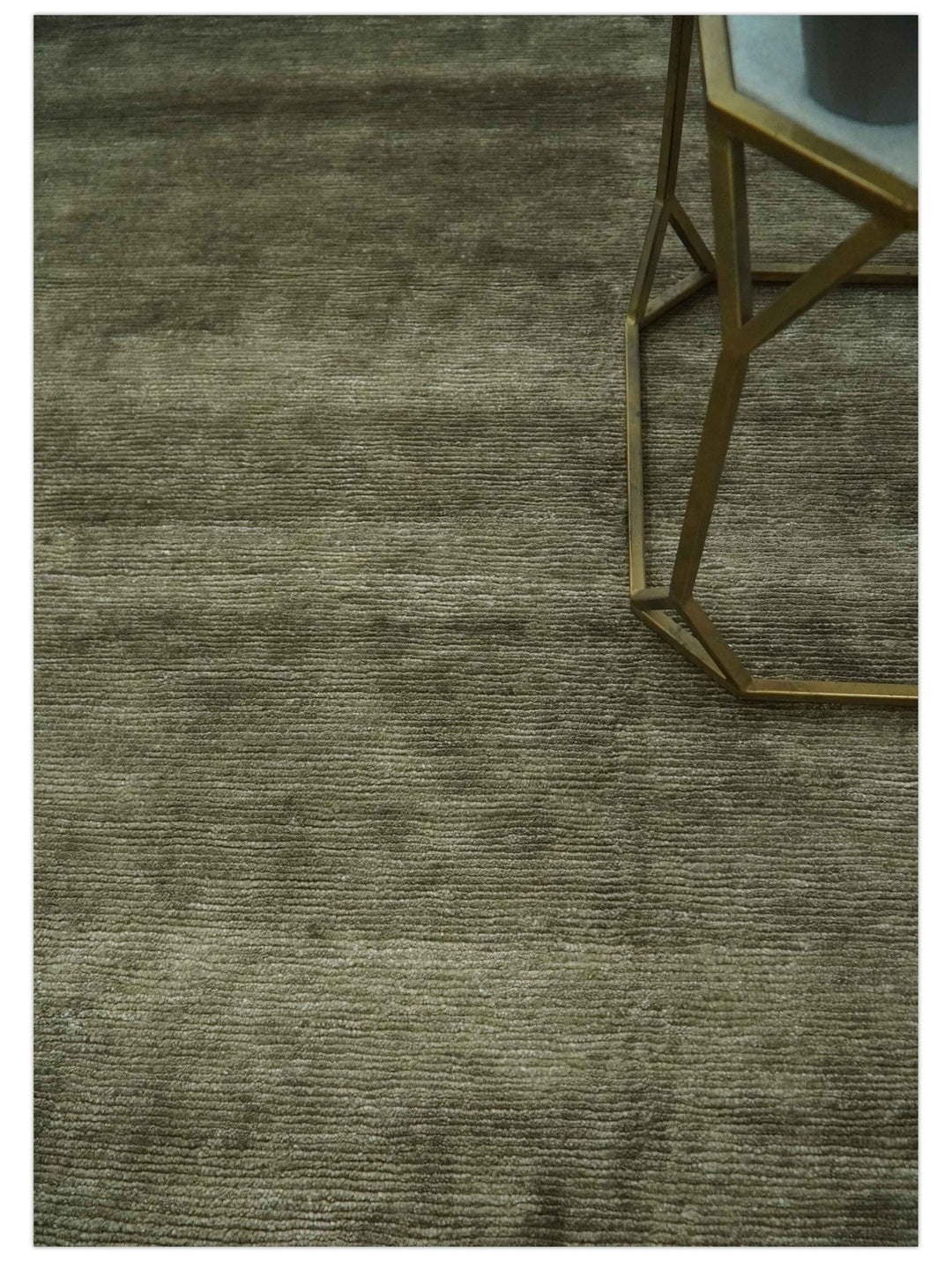 Modern Solid Plain Olive Hand Knotted 6x9 Bamboo Silk area Rug - The Rug Decor