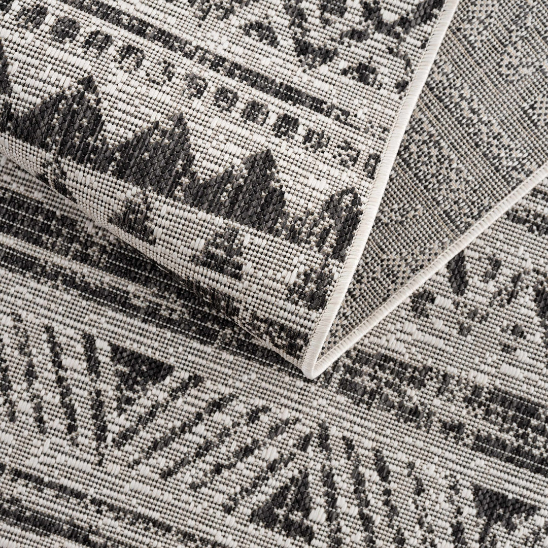 Modern Stripes Chevron Design Ivory and Charcoal Outdoor Safe Area Rug - The Rug Decor