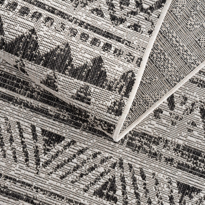 Modern Stripes Chevron Design Ivory and Charcoal Outdoor Safe Area Rug - The Rug Decor