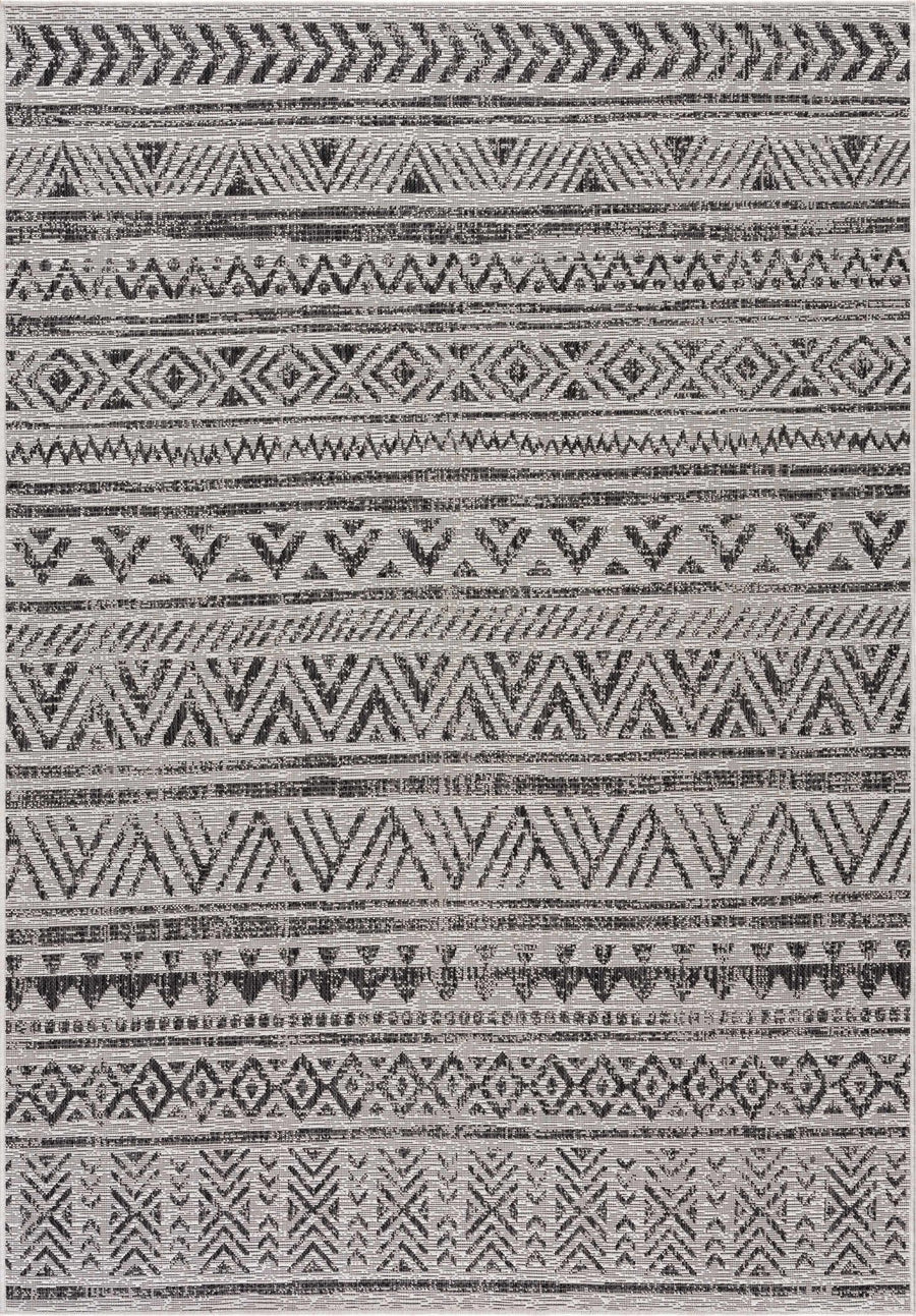 Modern Stripes Chevron Design Ivory and Charcoal Outdoor Safe Area Rug - The Rug Decor
