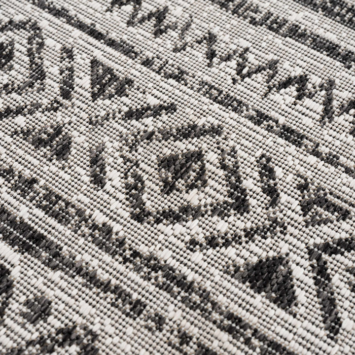 Modern Stripes Chevron Design Ivory and Charcoal Outdoor Safe Area Rug - The Rug Decor