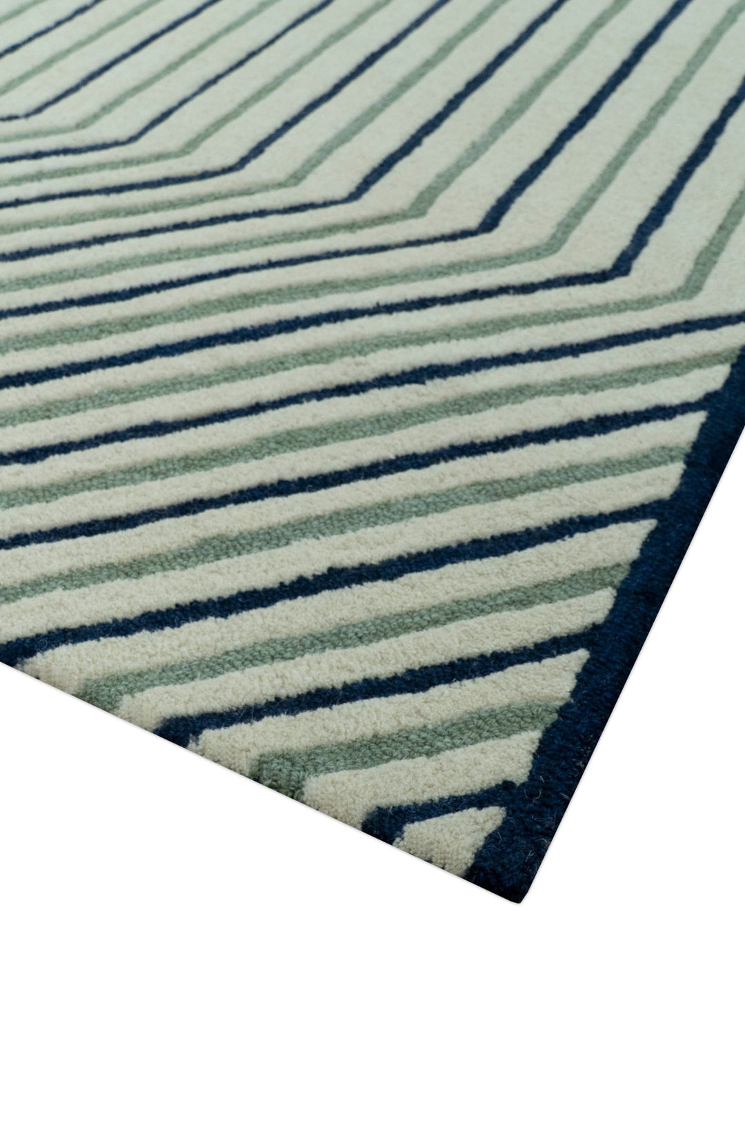 Modern Stripes Design Beige And Blue Hand Tufted Custom Made Wool Area Rug - The Rug Decor