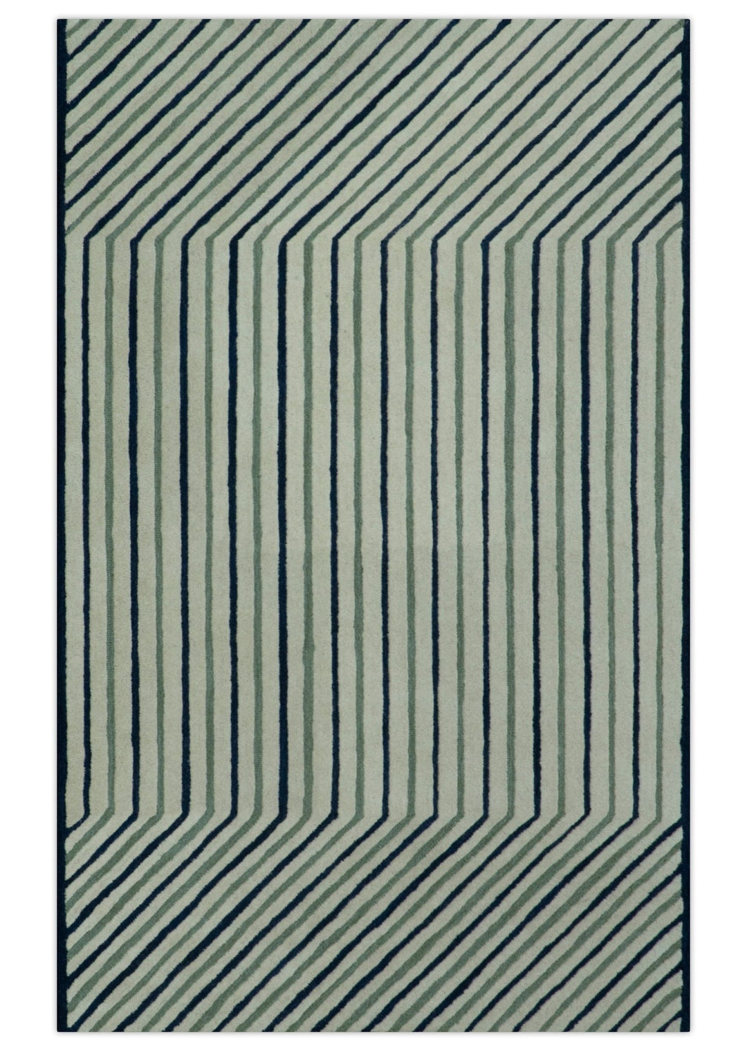 Modern Stripes Design Beige And Blue Hand Tufted Custom Made Wool Area Rug - The Rug Decor