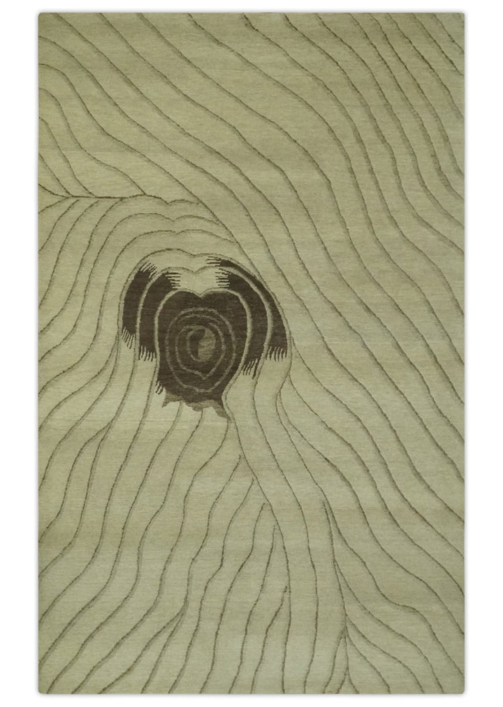 Modern Stripes Design Beige and Brown Hand loom 5.6x8 wool and art Silk Area Rug - The Rug Decor