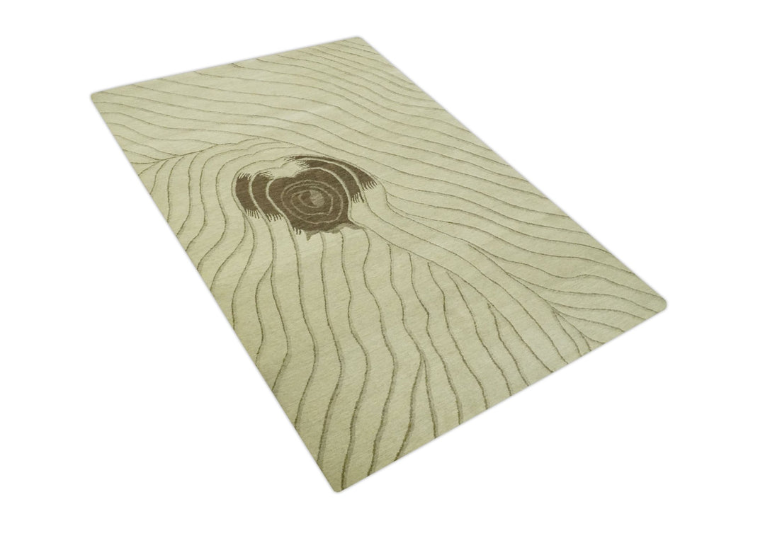 Modern Stripes Design Beige and Brown Hand loom 5.6x8 wool and art Silk Area Rug - The Rug Decor