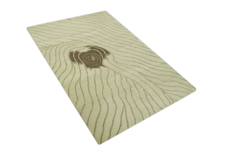 Modern Stripes Design Beige and Brown Hand loom 5.6x8 wool and art Silk Area Rug - The Rug Decor
