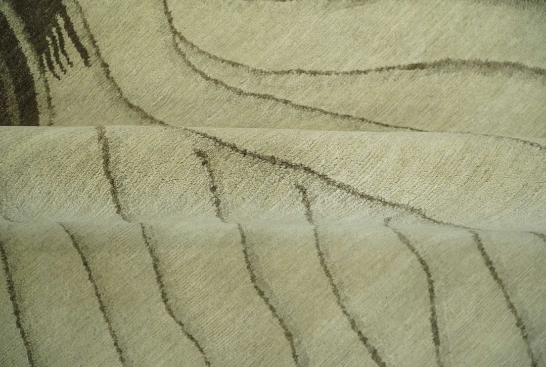 Modern Stripes Design Beige and Brown Hand loom 5.6x8 wool and art Silk Area Rug - The Rug Decor