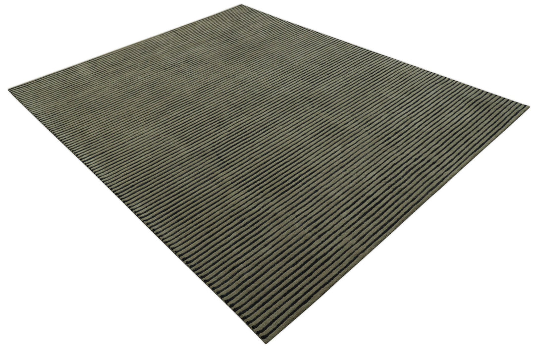 Modern Stripes Design Black And Brown 8x10 Hand Tufted Wool Area Rug - The Rug Decor