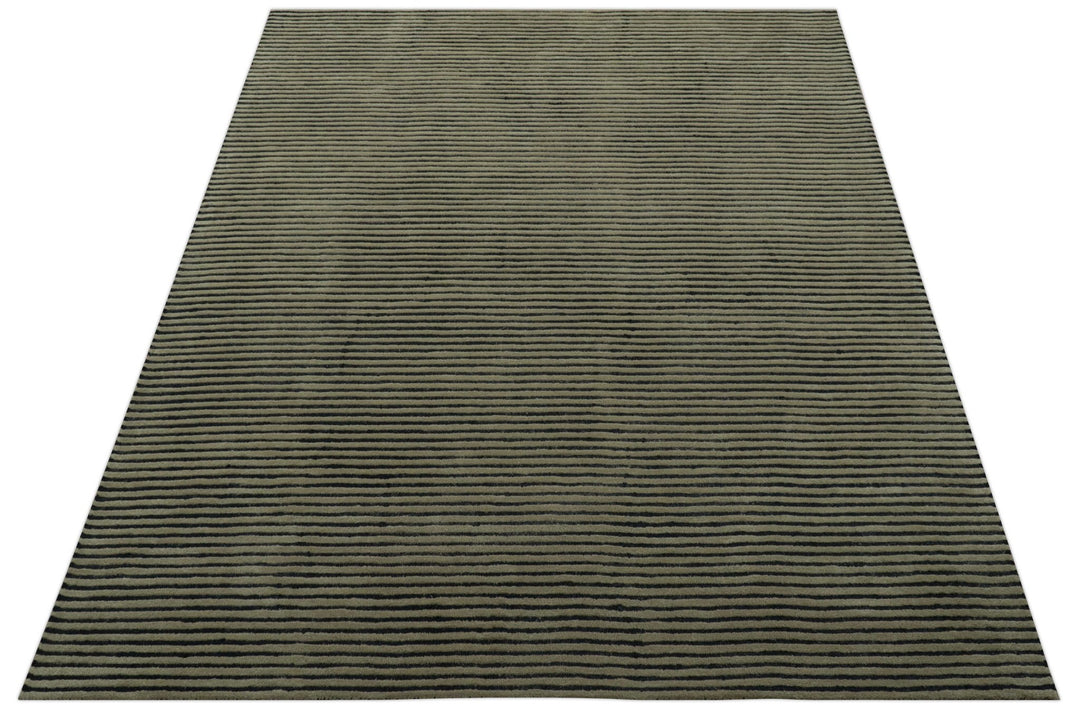 Modern Stripes Design Black And Brown 8x10 Hand Tufted Wool Area Rug - The Rug Decor