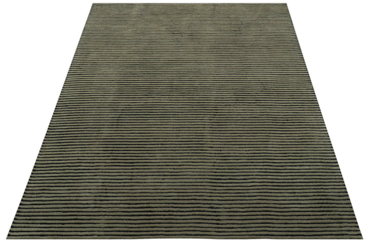 Modern Stripes Design Black And Brown 8x10 Hand Tufted Wool Area Rug - The Rug Decor