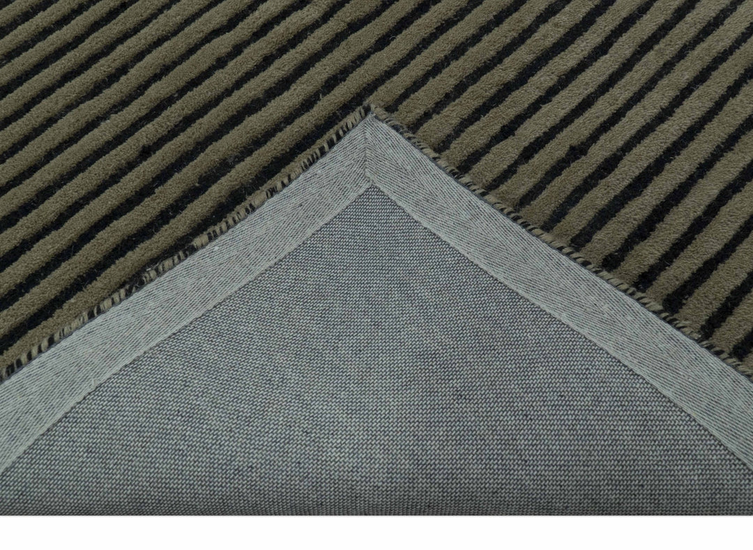 Modern Stripes Design Black And Brown Hand Tufted Custom Made Wool Area Rug - The Rug Decor