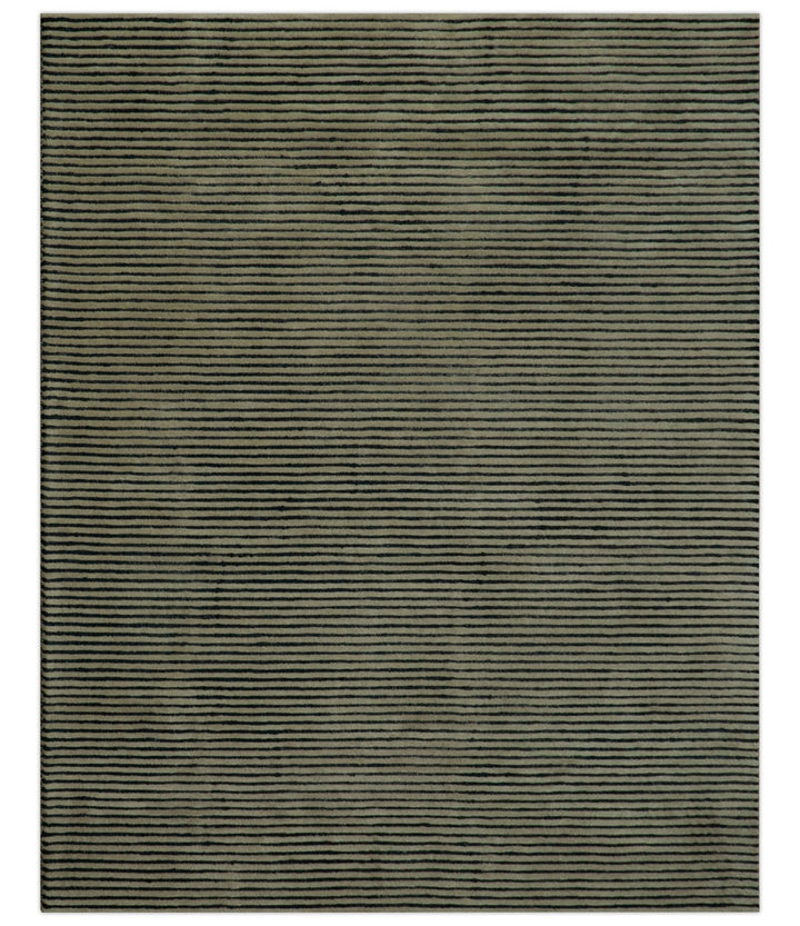Modern Stripes Design Black And Brown Hand Tufted Custom Made Wool Area Rug - The Rug Decor