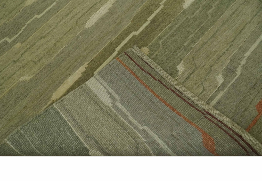 Modern stripes Design Olive, Light Green, Beige and Rust Hand loom 5x7 wool and Art Silk Area Rug - The Rug Decor